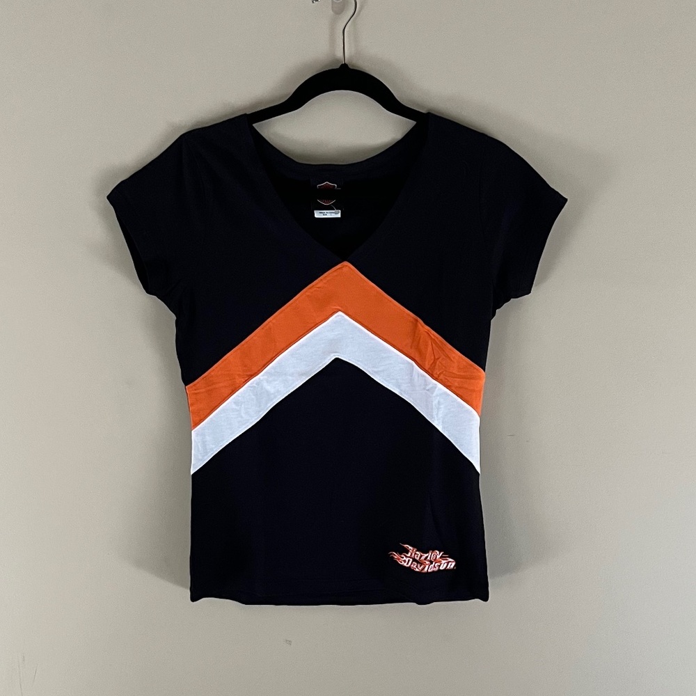 Harley Davidson T Shirt, Black with Orange and White NWOT